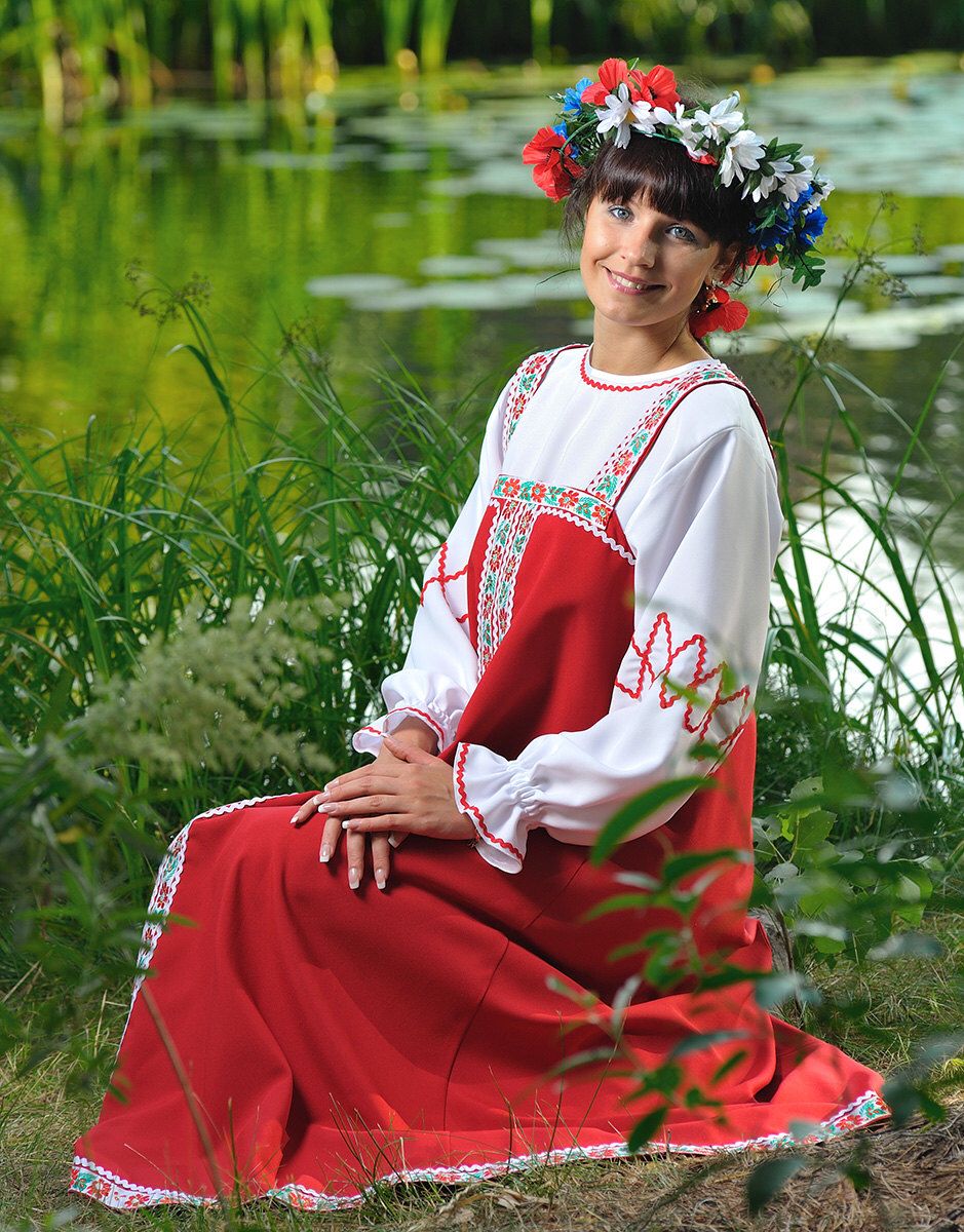 Beautiful girl Girls in Slavic costumes in Minsk